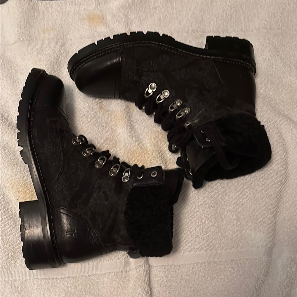 Frye Black Fur-Lined Lace-Up Boots 7.5 - Picture 4 of 17